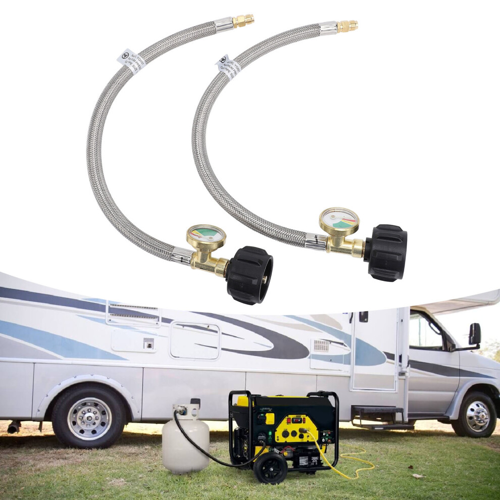 2Pcs Rv Gas Hoses With Gauge 1/4In Male Npt 15 Inch Stainless Steel 350 Psig 3541384547646