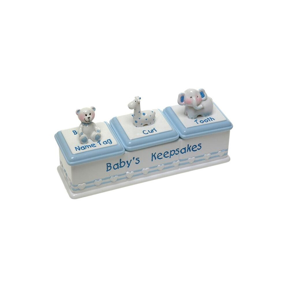 Kilts Wi Hae Blue Baby Boy Triple Trinket Keepsake Box - Name Tag Curl Tooth