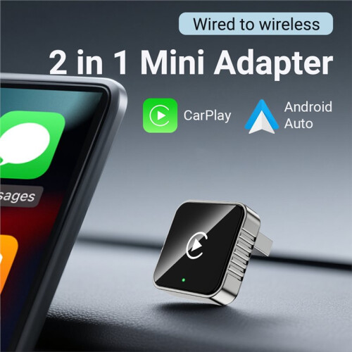 2 In1 Wired to Wireless Carplay for Android Auto Adapter for Car Stereo Usb   Box Plug and  Silver 2