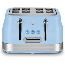 Swan Retro Blue 4-Slice Toaster: 7 Browning, Defrost, Reheat, Crumb Trays