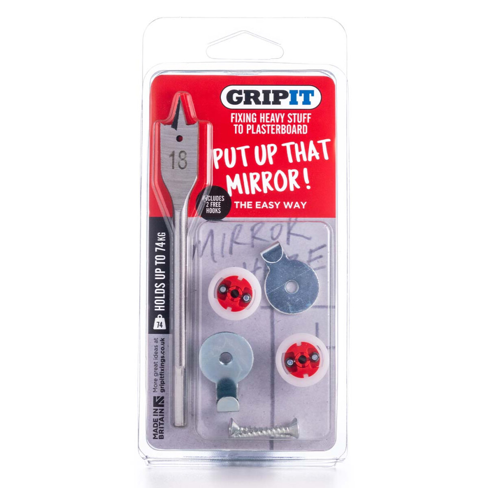 Gripit 18Mm Plasterboard Fixing - Mirror/Picture Kit (Red) With 18Mm Drill Bit Max Load 74Kg E.g. Mirrors, Pictures, Clocks 5014555018972