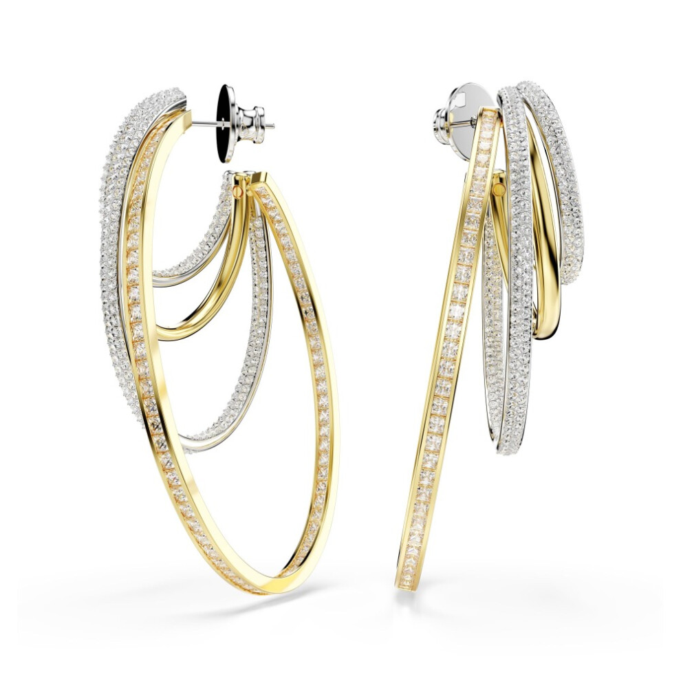 Swarovski Hyperbola Hoop Earrings, Mixed Cuts, Mixed Metal Finish White