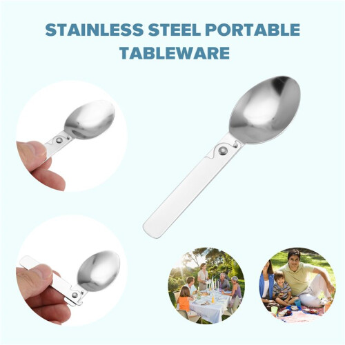 Folding Small Spoon Folding Tablespoon Portable Tableware Outdoor Camping Tableware Stainless Steel Portable Tableware 2