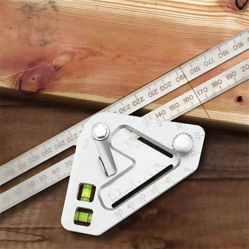 1 Pcs Multi-Functional Woodworking Ruler, Stainless Steel Woodworking Triangle Ruler, Premium Adjustable Protractor 2