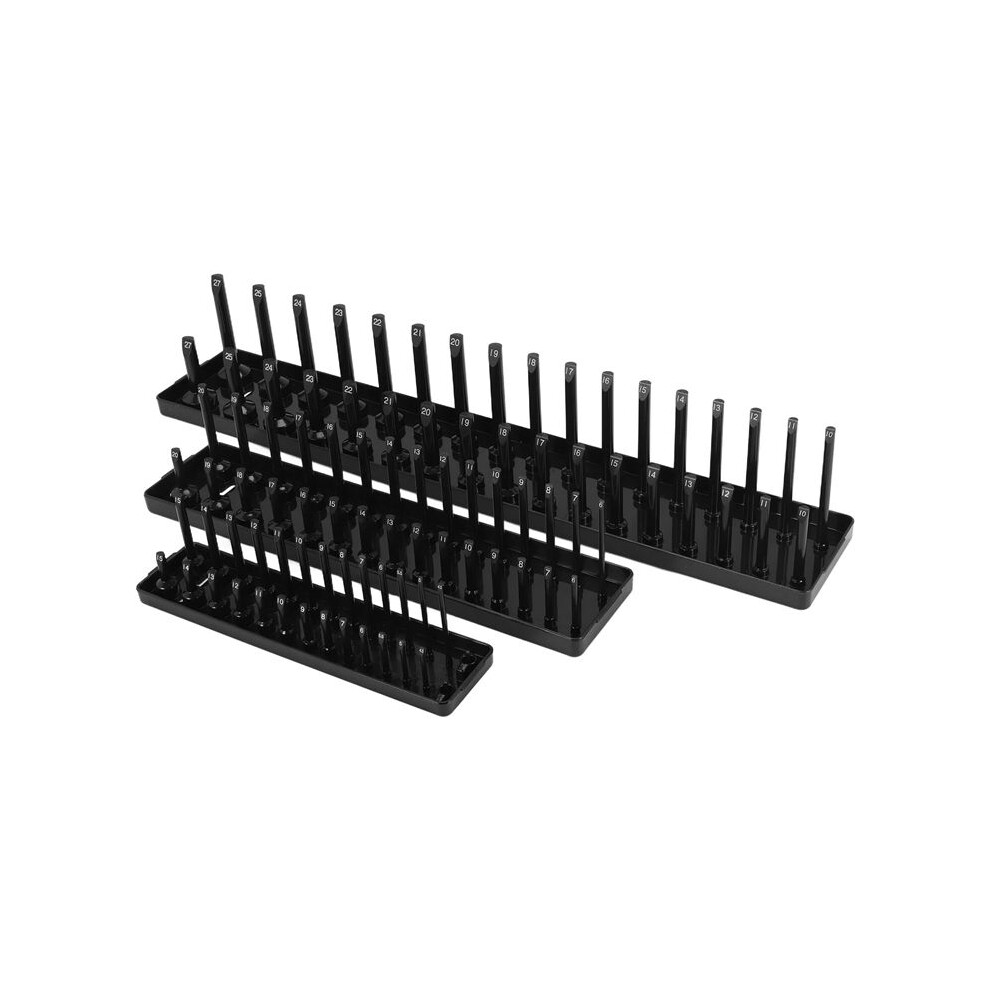 3Pc Socket Organizer Tray Set Black Metric Socket Trays 1/4Inch 3/8Inch & 1/2Inch Drive Deep And Shadow Socket Holders 6032544017507
