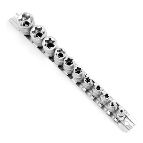 Female E-TORX Star Socket Set with Rail 11 Pcs Female External Star Socket Set E4 - E20 Torque Socket Set Alloy Steel 1