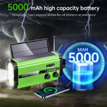 Emergency Radio with AM/FM/WB Weather Alert Solar Hand Crank Charging Phone Power Bank for Outdoor Camping