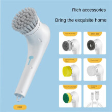 USB Charge Brosse de Nettoyage éLectrique 5 en 1 Poche Sans Fil MéNage Cuisine Brosse à Vaisselle Baignoire Brosse de Nettoyage