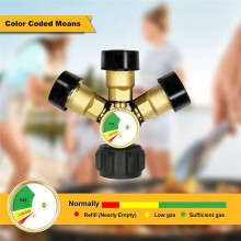 3 Way Propane Splitter with Gauge and Shut-Off Valve, 3 Y Propane Gas Splitter, Propane LP Tank Tee Gauge Adapter