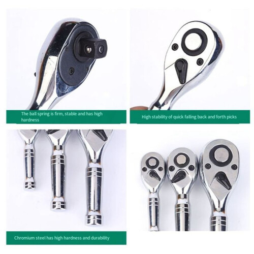 3/8Inch Quick Socket Ratchet Wrench Two-Way Short Handle 72 Teeth Spanner  Automotive Hand Repair Tools 1