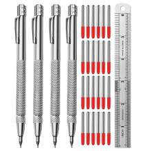 4 Pack Tungsten Carbide Scriber with Magnet, Metal Scribe, with Extra 24 Replacement Marking Tip and Steel Ruler