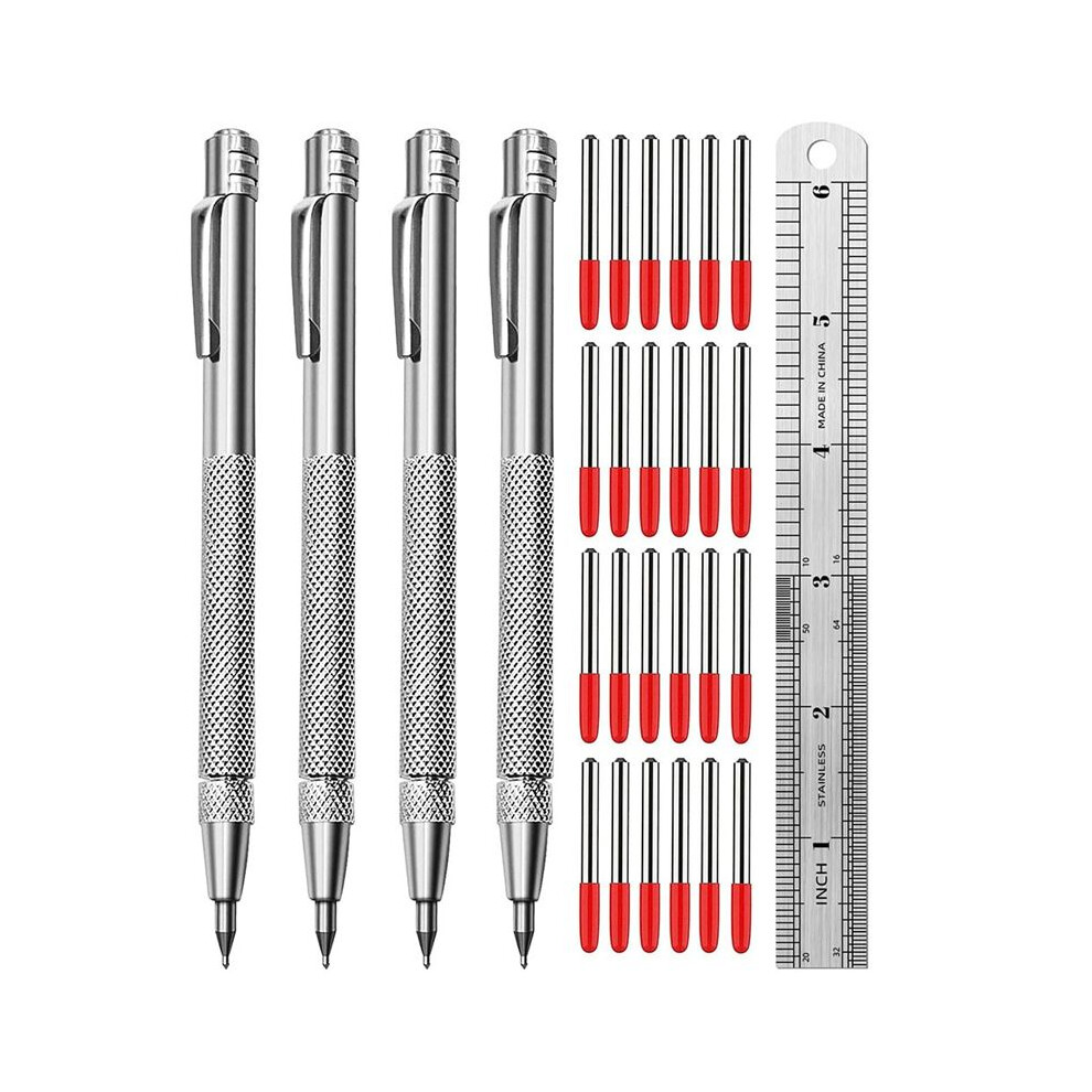 4 Pack Tungsten Carbide Scriber With Magnet, Metal Scribe, With Extra 24 Replacement Marking Tip And Steel Ruler 4713120649412