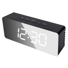 LED Mirror Digital Clock Bedroom Office Travel Electronic Table Clock Desktop Alarm Clock Temperature Function, Black