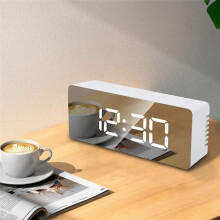 LED Mirror Digital Clock Bedroom Office Travel Electronic Table Clock Desktop Alarm Clock Temperature Function, Black