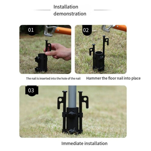 2PCS Awning Pole Fixing Tube Ground Bracket Windproof Adjustable Tent Canopy Support Rod Fixer 1