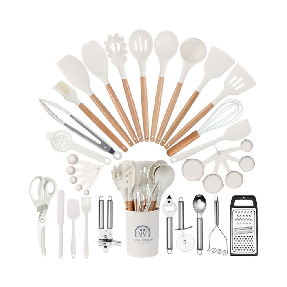 Chef Silicone Kitchen Utensil Set, 34 Piece Heat Resistant Kitchen Gadgets And Tools With Grater Creamy White 4713395374675