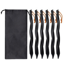 6 Picchetti per Tende da Esterno da 25 Cm, Chiodi da Terra con Custodia, Chiodi Antivento, Accessori da Campeggio, Fissaggio per Tende, Neri