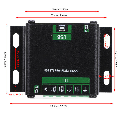 Módulo FT232 USB TTL bidireccional 300bps-3Mbps aluminio 1