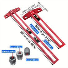 Woodworking 2-In-1 Drilling Positioning Scoring Ruler Scriber T Square Dowelling Jig with 6/8/10mm Drill Sleeve 50cm