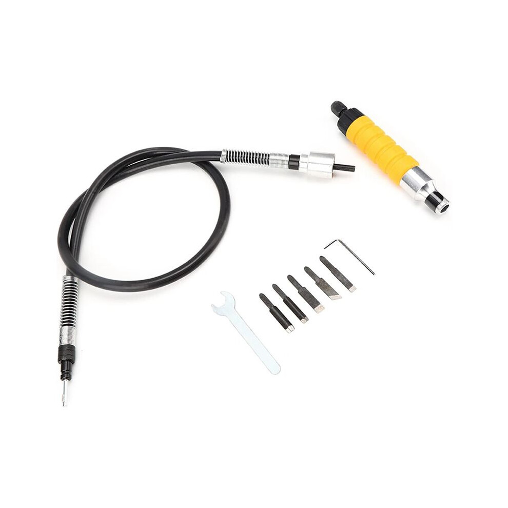 Electric Woodworking Carving Chisel Set With Yellow Handle For Effortless Wood Carving, Flexible Shaft, 5 Blades, 6032292670948