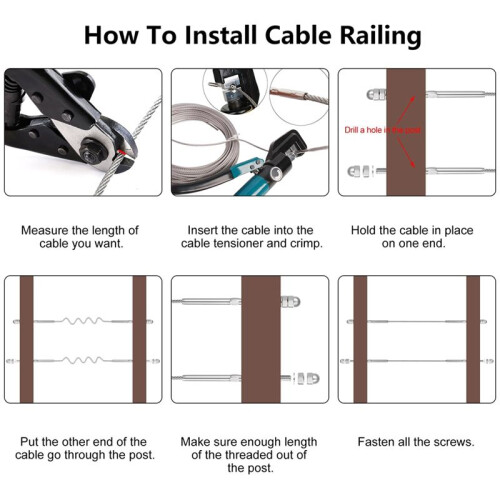Cable Railing Swage Threaded Stud Tension End Fitting Terminal for 1/8In Deck Cable Railing,for 2x2In Wood/Metal Post 2
