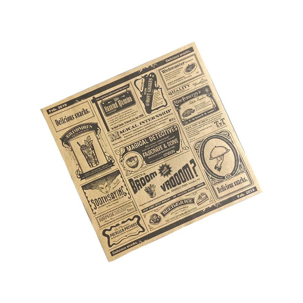 200Pcs English Newspaper Greaseproof Paper Snack Paper Oil-Absorbent Paper French Fries Sandwich Wrapping Paper, Yellow Tauoh