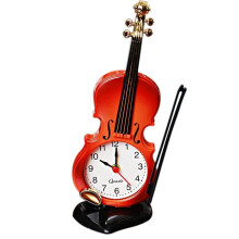 Simulering Violin VäCkarklocka Musikinstrument Form Bordsklocka Vardagsrum Plastdekorationer, RöD
