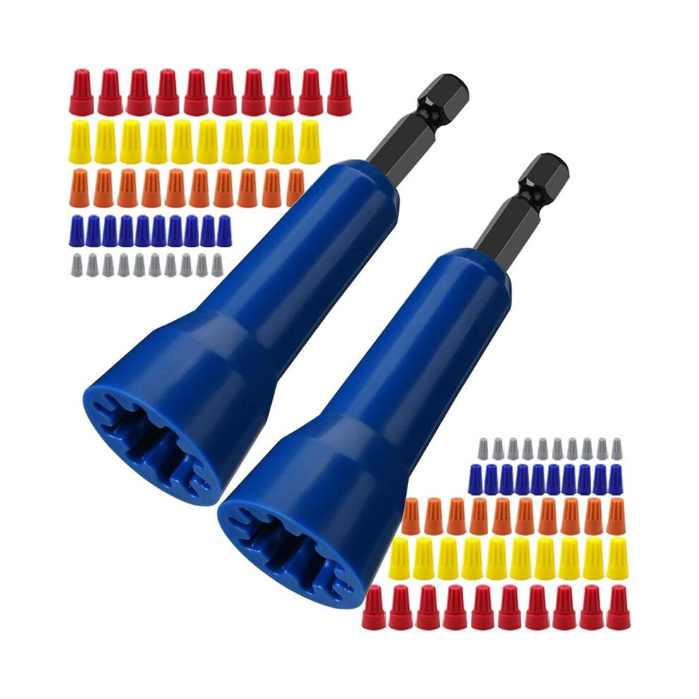 2Pcs Wire Twisting Spinner,Spin Twist Wire Connector Socket,Wire Connector Driver With 1/4In Chuck With 100Pcs Wire Caps 4712689893816