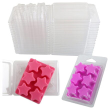 Récipients de Fonte de Cire-6 Cavités Moules de Fonte de Cire en Plastique Vides Transparents-50 Paquets de Coquilles à Clapet en Forme de Pentacle