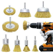 Messing-Radtopfbürsten-Set, 8-Teilig, Grob Gewelltes Karbon-Messingdrahtbürsten-Set zum Reinigen Von Rost, Korrosion, Farbe, Gelb