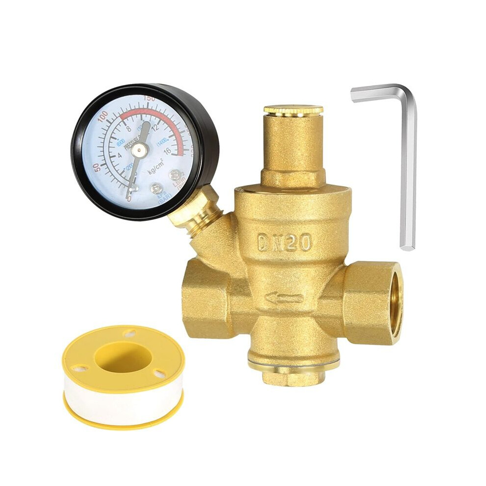 Water Pressure Regulator 3/4In With Gauge, Adjustable Water Pressure Reducing Valve For Water Pressure Regulator Dn20 6034021344663