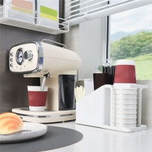 Beker- en Dekselhouder, Verstelbare Koffiekophouder, Organisator, Wegwerpbekerdispenser met 3 Compartimenten en Koffiepad B