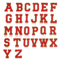 26 Piece Self Adhesive Chenille Letter Patches Varsity Letter Patches A-Z Glitter Iron Alphabet Patches Red