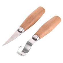 2PCS Stainless Steel Beech Carving Knife Scraper Spoon Handle Carving Set Durable Beginner Sculpture Specialty C