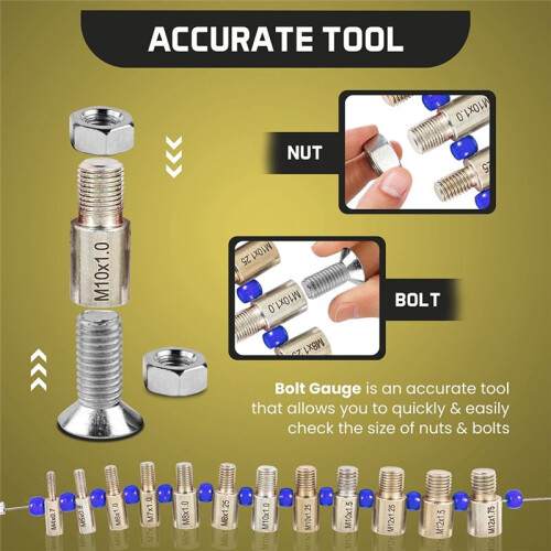 Bolt Size and Thread Gauge- Thread Pitch Gauge- Nut and Bolt Thread Checker- 26 Male/Female Thread Identifier Gauges
