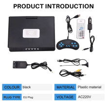 9.8 Pouces Portable Maison Voiture Lecteur Dvd Vcd Cd Jeu Lecteur Tv Usb Radio Adaptateur Support Fm Radio Réception-Prise Européenne