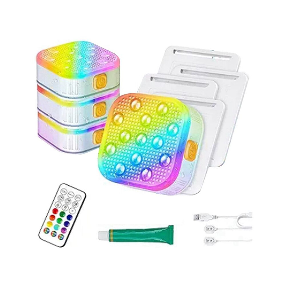 4Pcs Rechargeable Submersible Pool Lights With Remote, Ip68 Waterproof 16 Color Changing Led Lights With Glue 6031271091736