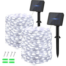 2x Outdoor Solar 120 LED Copper Lights White