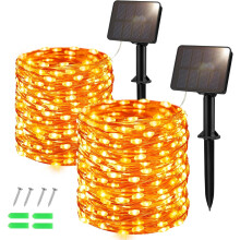 2x Outdoor Solar 120 LED Copper Lights Orange