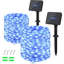 2x Outdoor Solar 120 LED Copper Lights Blue