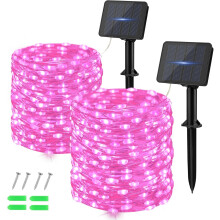 2x Outdoor 40ft Solar Fairy Lights 120 LED Pink