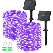 2x Outdoor 40ft Solar Fairy Lights 120 LED Purple