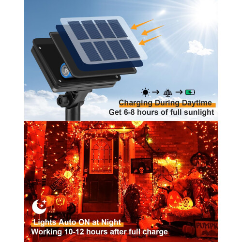 2x Outdoor Solar 120 LED Copper Lights Orange 1