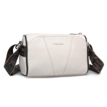 Miss Lulu Crossbody Bag Ladies Shoulder Bag with Wide Strap Genuine Leather with Detachable Shoulder Strap for Travel Shopping (Beige)
