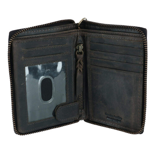 CTM Men's Hunter Leather Zip-Around Bifold Chain Wallet, Black 1