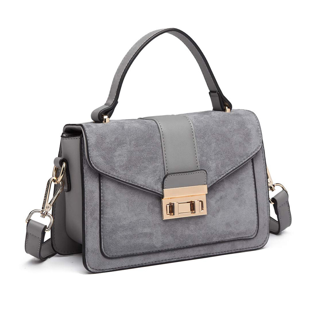 Miss Lulu Women's Small Handbag, Square Metal Buckle Flap Cross Body Bag, Elegant Suede And Pu Leather Shoulder Bag