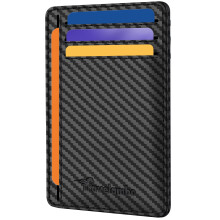 Travelambo Front Pocket Minimalist Leather Slim Wallet RFID Blocking Carbon Fiber Texture, Black, One Size, Minimalist