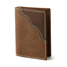 Wrangler Men's Leather Card Case Wallet with Money Clip, Cognac/Brown