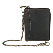 CTM Men's Hunter Leather Zip-Around Bifold Chain Wallet, Black