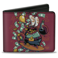 Buckle-Down Nickelodeon Wallet Bifold Spongebob Mr Krabs Dollar Sign Pose Pink Vegan Leather, Pink, 4.0" x 3.5", Casual